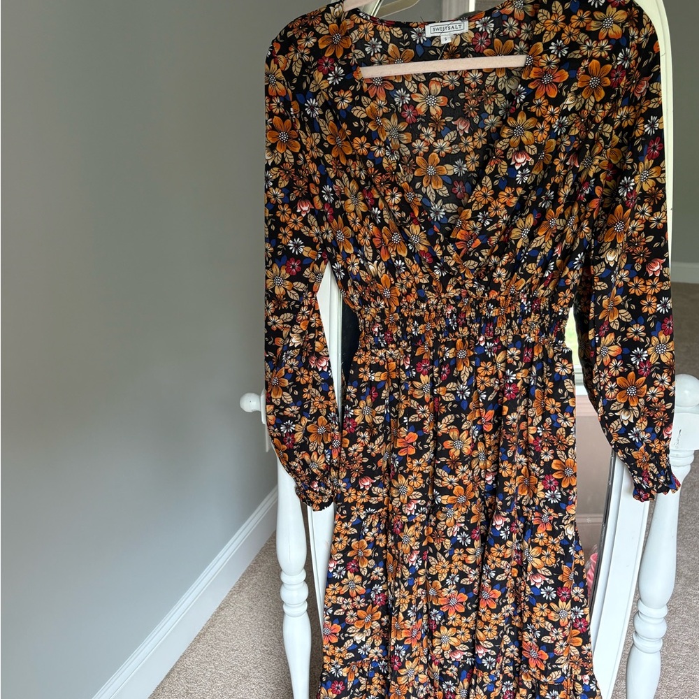 New Look Orange and Blue Bishop Sleeve Sundress